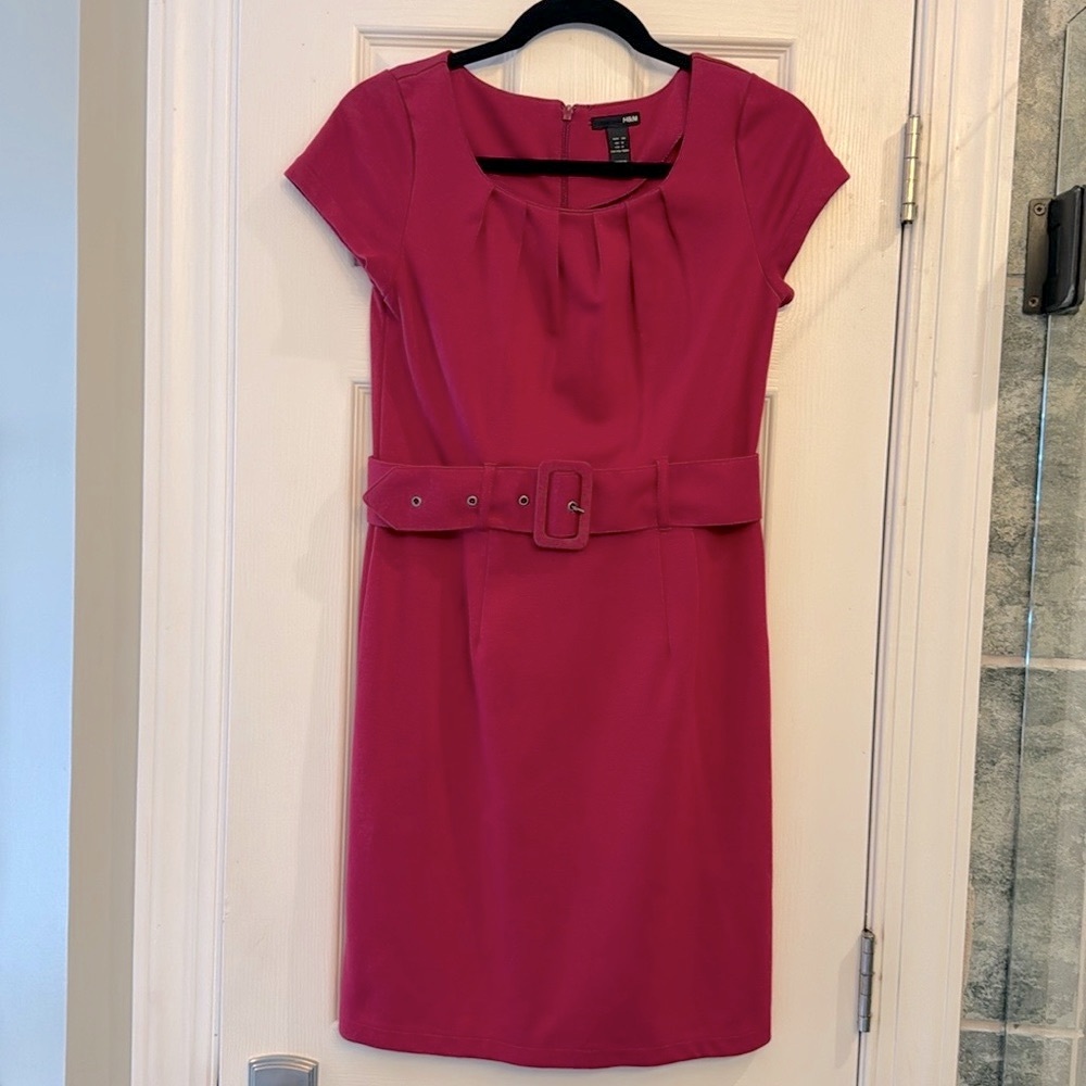 Pink shift dress with belt